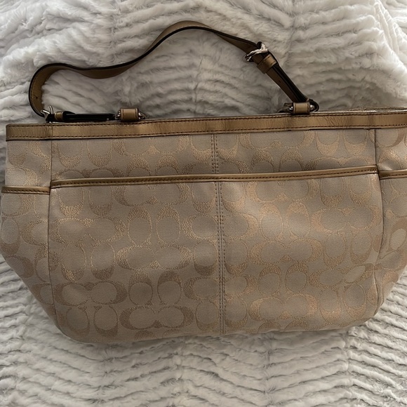 Coach F17724 Gallery Lurex Metallic Gold Khaki Tote Shoulder Bag $298 - Picture 7 of 7